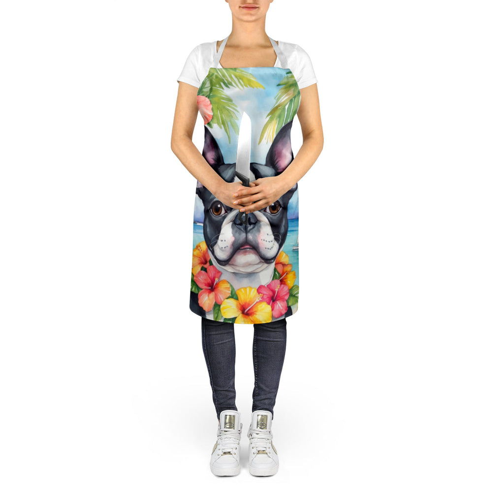 Boston Terrier Luau Apron Cooking Kitchen Server Baking Crafts Gardening for Adult Women Men, Unisex, Large, Multicolor