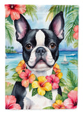 Boston Terrier Luau House Flag 28x40 Porch Sleeve Pole Decorative Outside Yard Banner Artwork Wall Hanging, Polyester