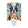 Boston Terrier Luau Ceramic Night Light Compact, UL-Certified, Ideal for Bedroom, Bathroom, Nursery, Hallway, Kitchen, 6x4x3, Multicolor