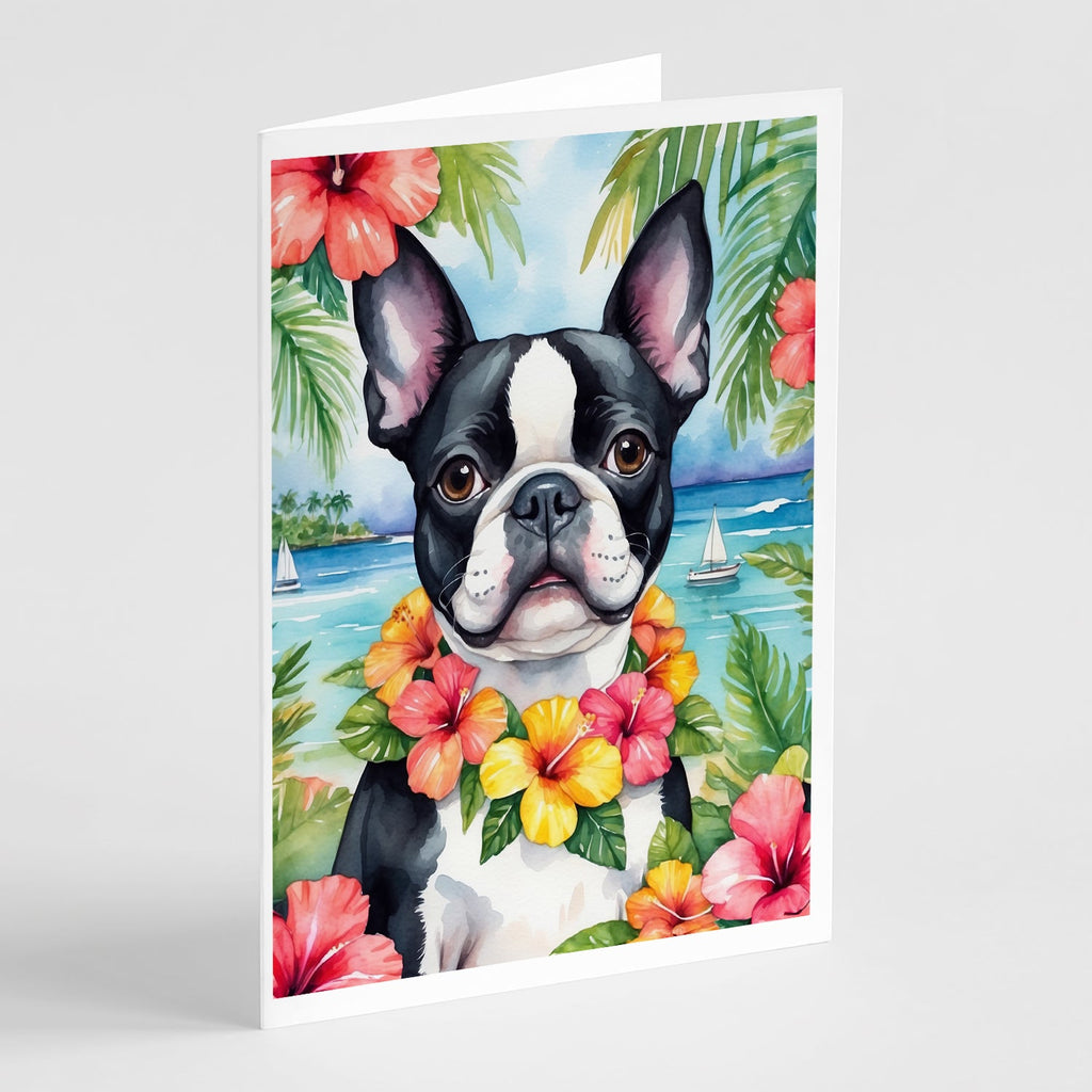 Boston Terrier Luau Greeting Cards Pack of 8 Blank Cards with Envelopes Whimsical A7 Size 5x7