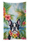 Boston Terrier Luau Kitchen Towel Velour Plush Front and Cotton Loop Back Machine Washable