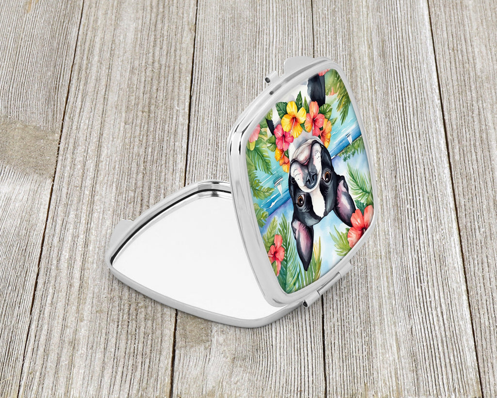 Boston Terrier Luau Compact Mirror Decorative Travel Makeup Mirror for Women Girls Gifts Pocket Makeup Mirror Folding Handheld