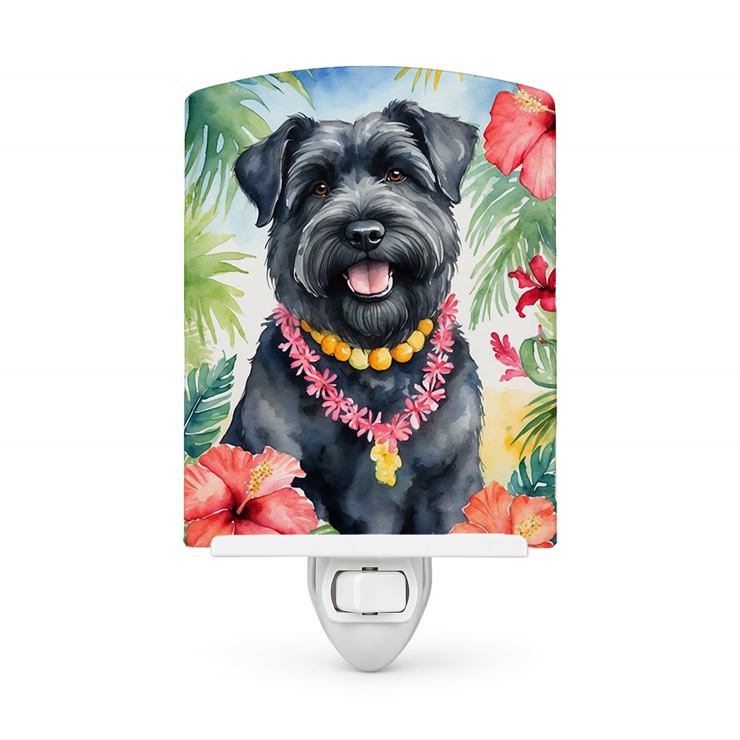 Bouvier des Flandres Luau Ceramic Night Light Compact, UL-Certified, Ideal for Bedroom, Bathroom, Nursery, Hallway, Kitchen, 6x4x3, Multicolor