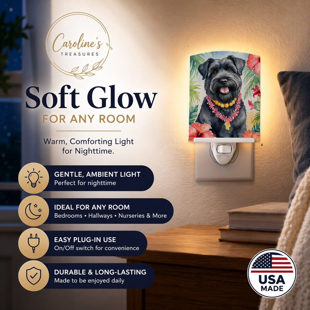 Bouvier des Flandres Luau Ceramic Night Light Compact, UL-Certified, Ideal for Bedroom, Bathroom, Nursery, Hallway, Kitchen, 6x4x3, Multicolor