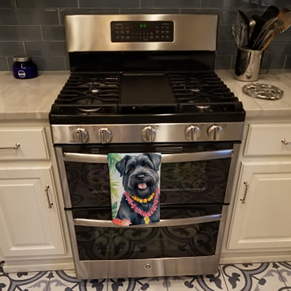 Bouvier des Flandres Luau Kitchen Towel Velour Plush Front and Cotton Loop Back Machine Washable