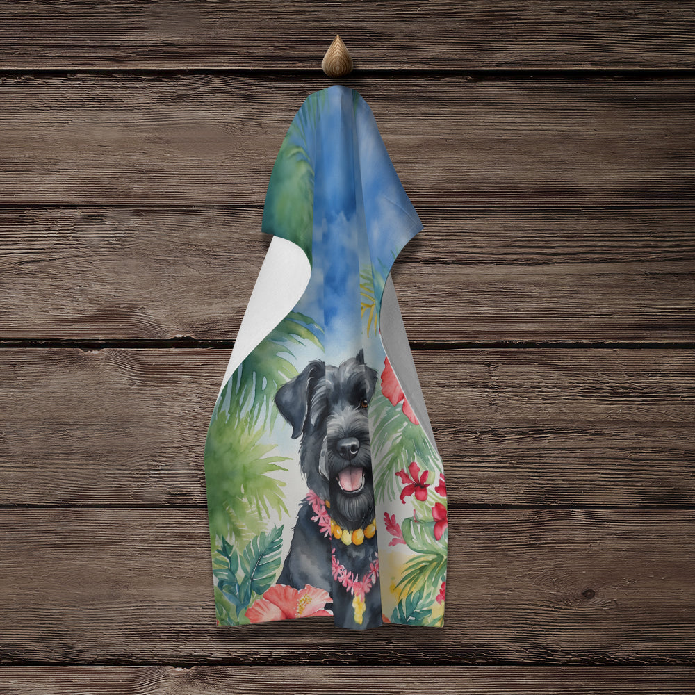 Bouvier des Flandres Luau Kitchen Towel Velour Plush Front and Cotton Loop Back Machine Washable