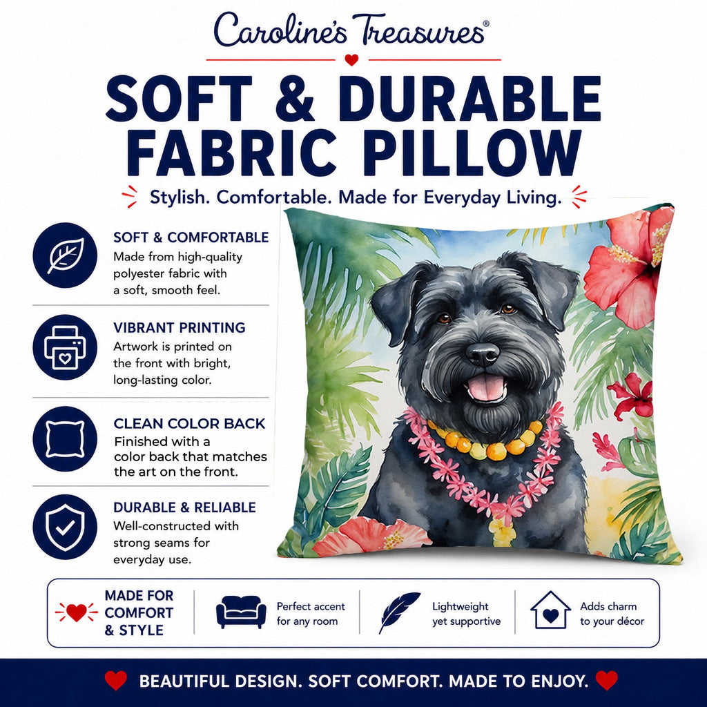 Bouvier des Flandres Luau Decorative Throw Pillow 14x14 Indoor Outdoor Accent Cushion, Fabric Cover with Insert for Sofa, Bed, Porch & Living Room