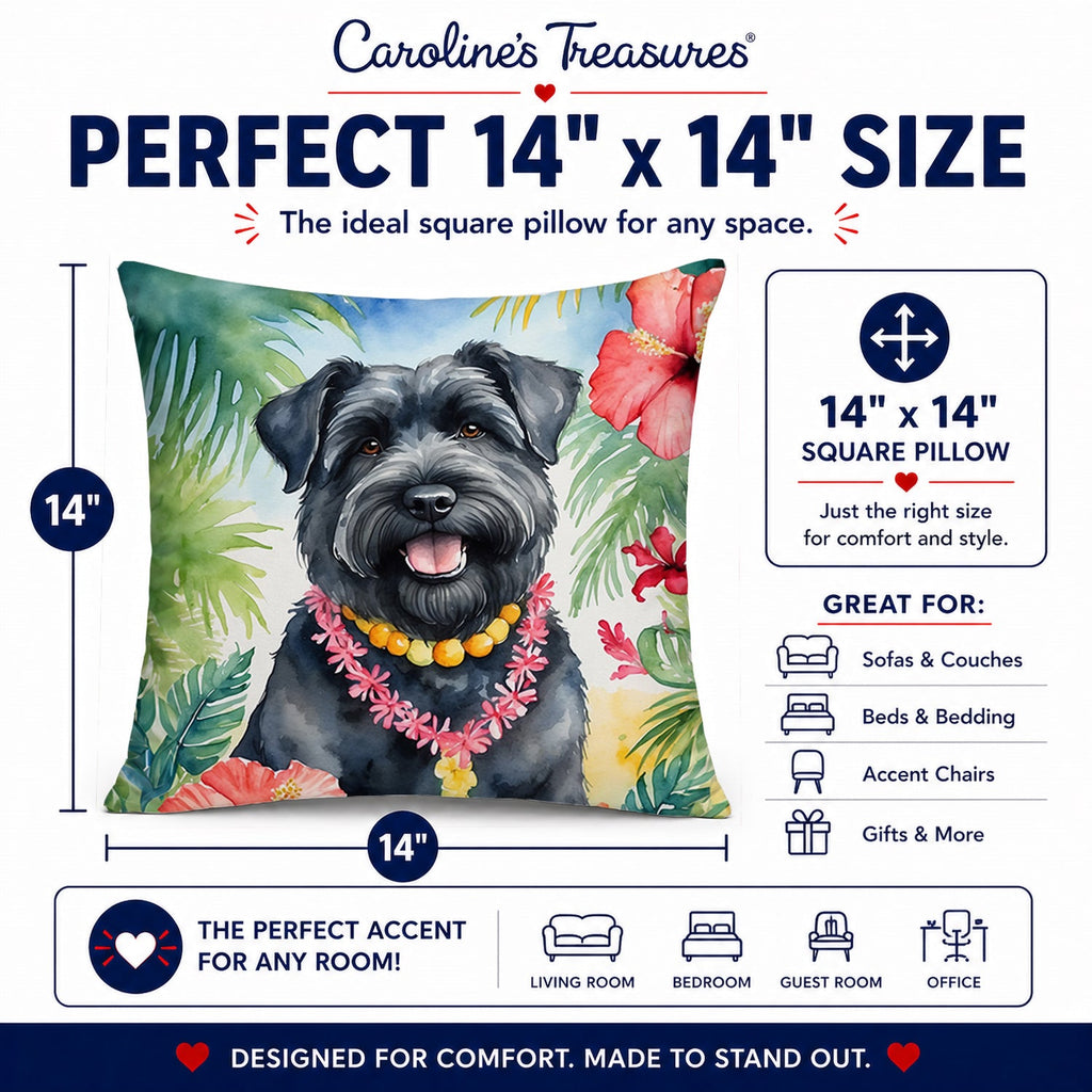 Bouvier des Flandres Luau Decorative Throw Pillow 14x14 Indoor Outdoor Accent Cushion, Fabric Cover with Insert for Sofa, Bed, Porch & Living Room