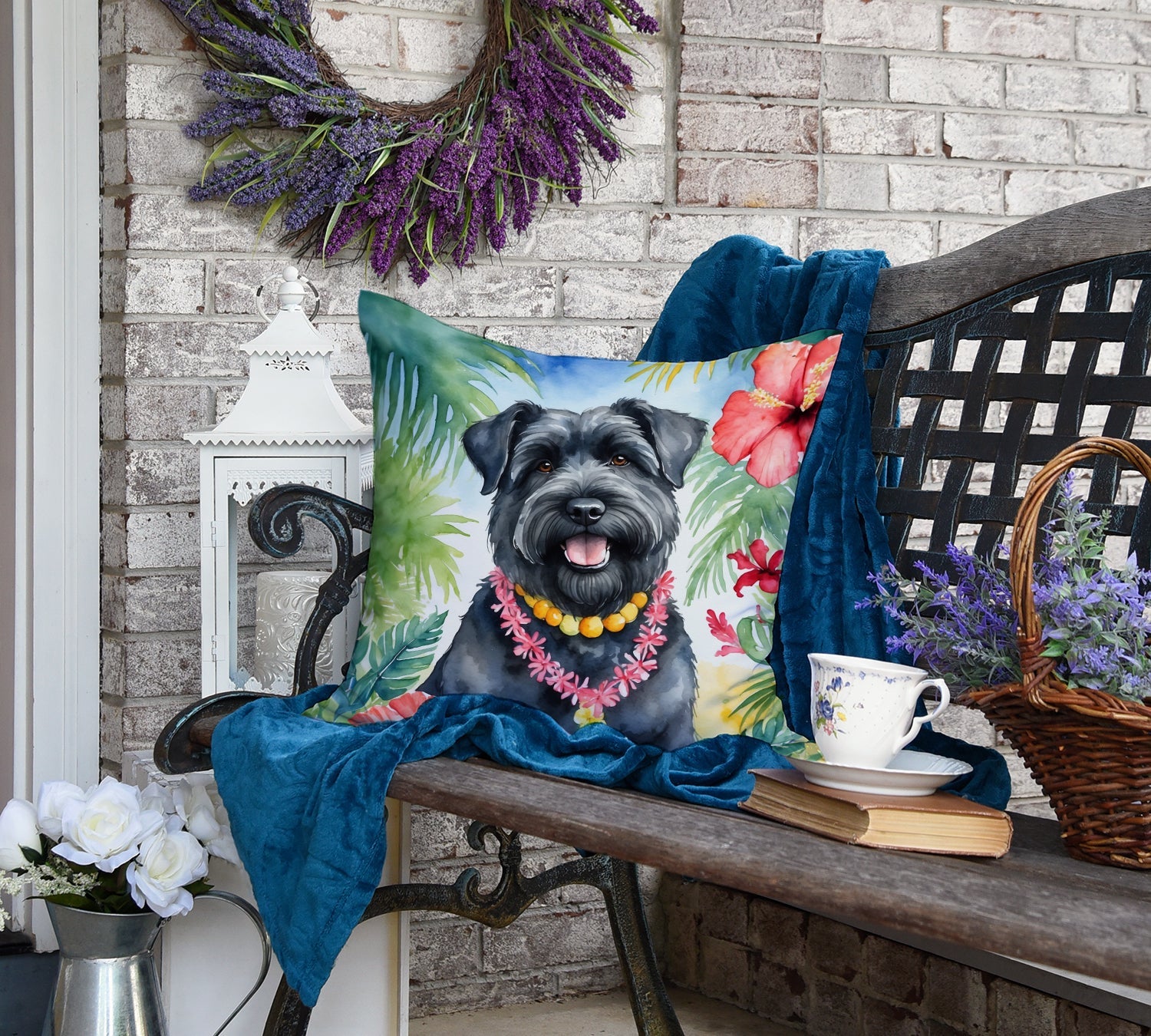 Bouvier des Flandres Luau Decorative Throw Pillow 18x18 Indoor Outdoor Accent Cushion, Fabric Cover with Insert for Sofa, Bed, Porch & Living Room