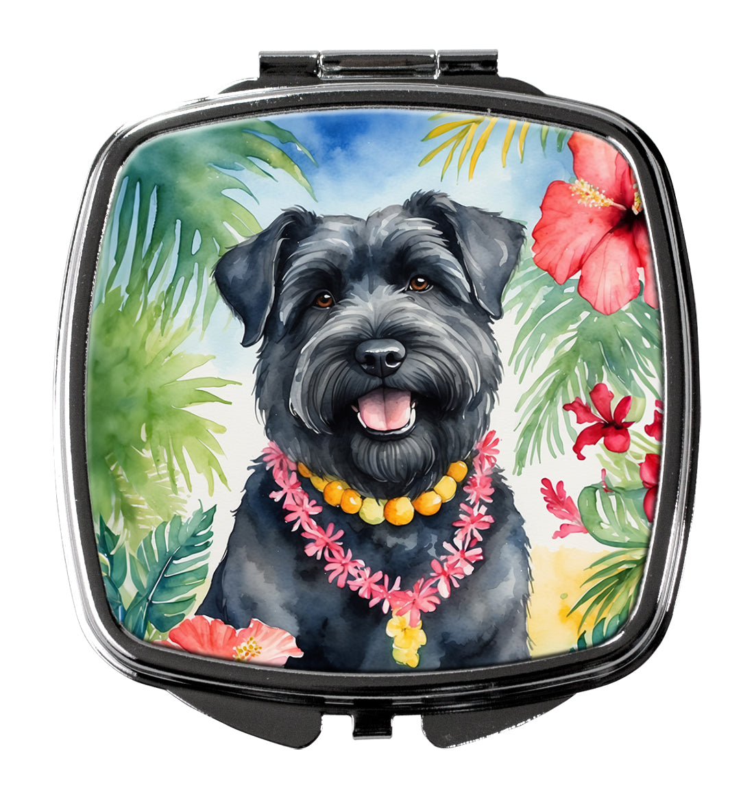 Bouvier des Flandres Luau Compact Mirror Decorative Travel Makeup Mirror for Women Girls Gifts Pocket Makeup Mirror Folding Handheld