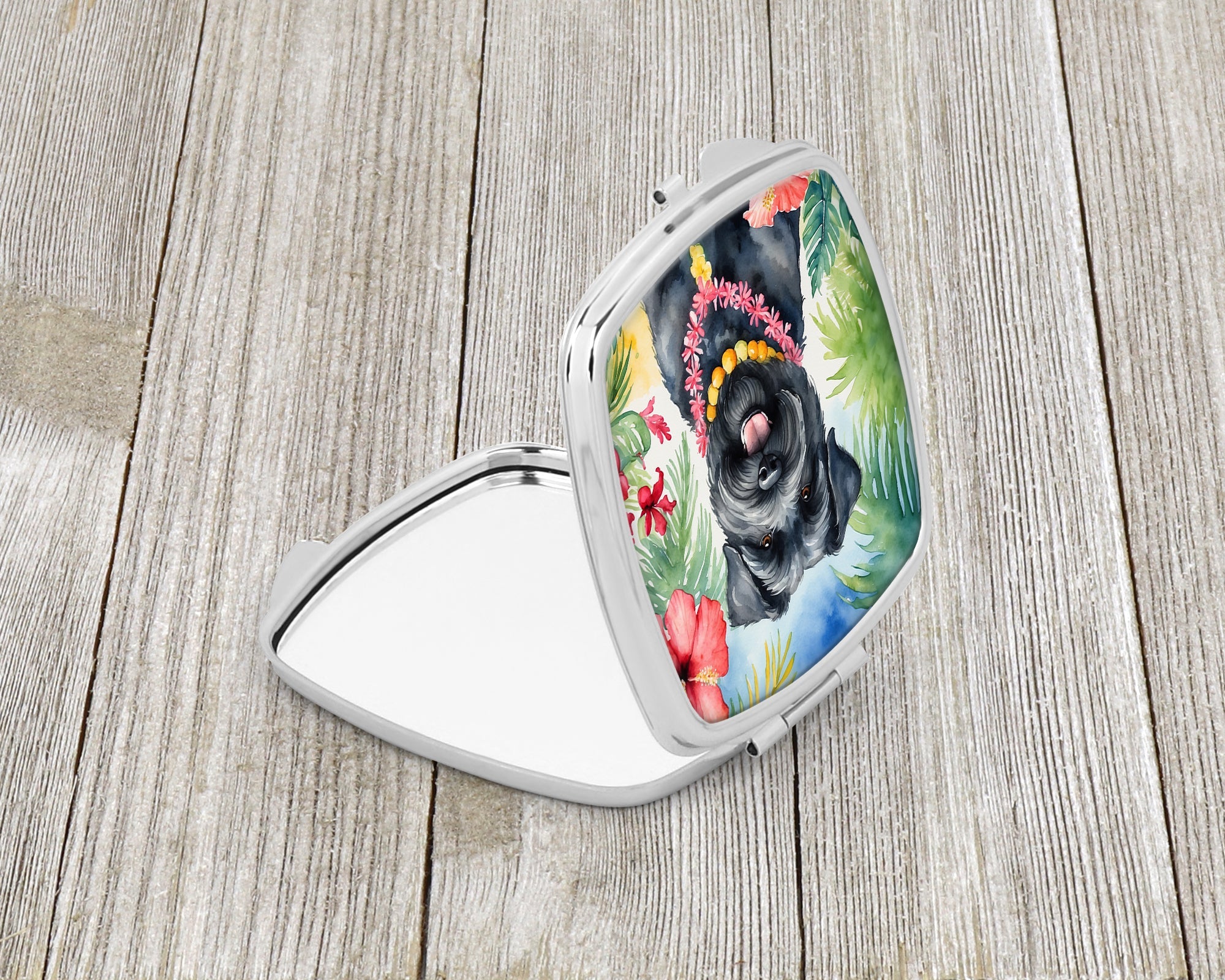 Bouvier des Flandres Luau Compact Mirror Decorative Travel Makeup Mirror for Women Girls Gifts Pocket Makeup Mirror Folding Handheld