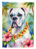 White Boxer Luau House Flag 28x40 Porch Sleeve Pole Decorative Outside Yard Banner Artwork Wall Hanging, Polyester