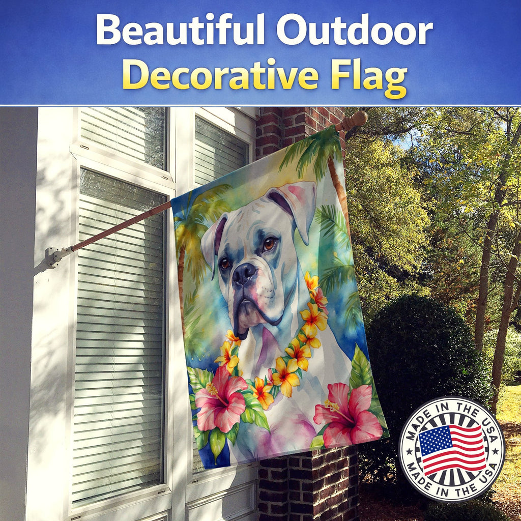 White Boxer Luau House Flag 28x40 Porch Sleeve Pole Decorative Outside Yard Banner Artwork Wall Hanging, Polyester