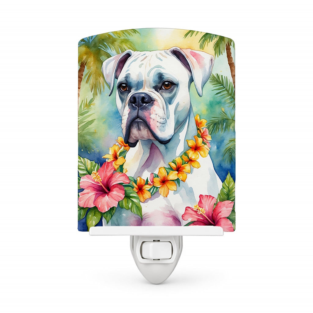 White Boxer Luau Ceramic Night Light Compact, UL-Certified, Ideal for Bedroom, Bathroom, Nursery, Hallway, Kitchen, 6x4x3, Multicolor