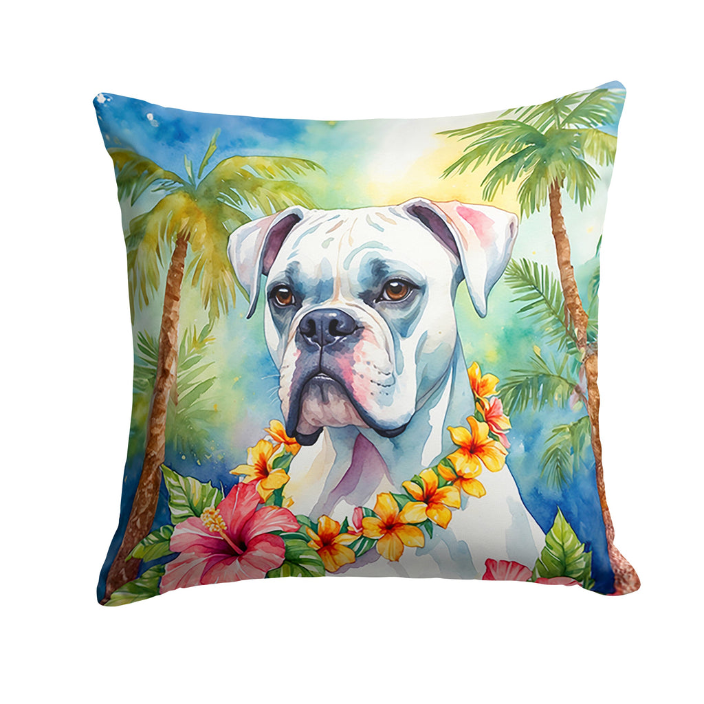 White Boxer Luau Decorative Throw Pillow 14x14 Indoor Outdoor Accent Cushion, Fabric Cover with Insert for Sofa, Bed, Porch & Living Room