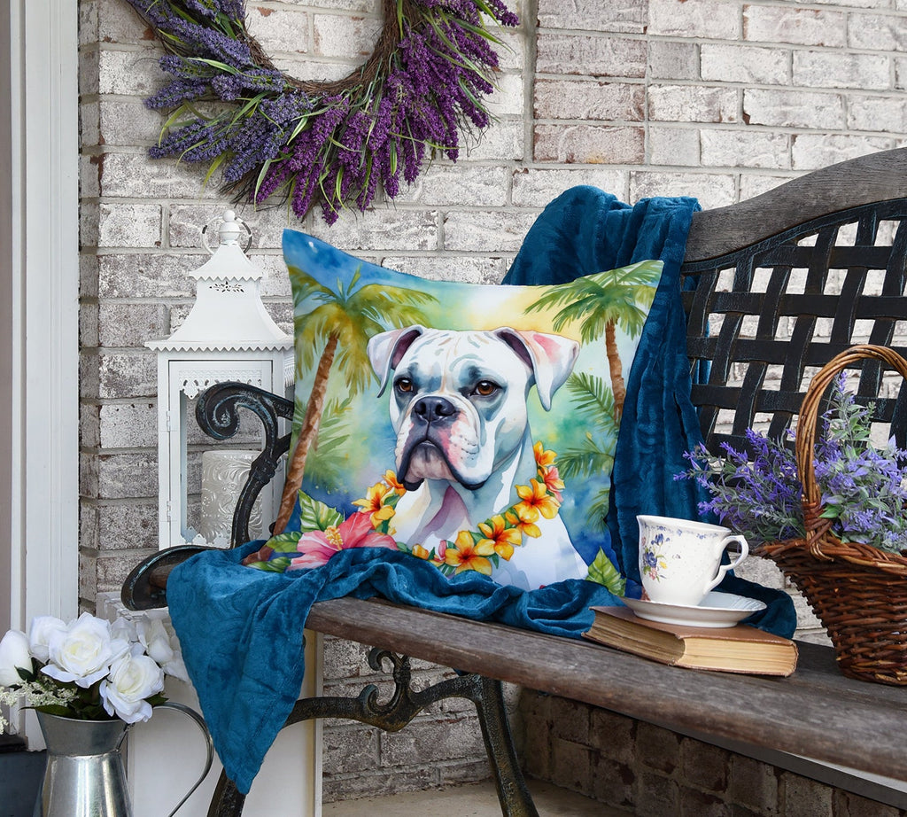 White Boxer Luau Decorative Throw Pillow 18x18 Indoor Outdoor Accent Cushion, Fabric Cover with Insert for Sofa, Bed, Porch & Living Room