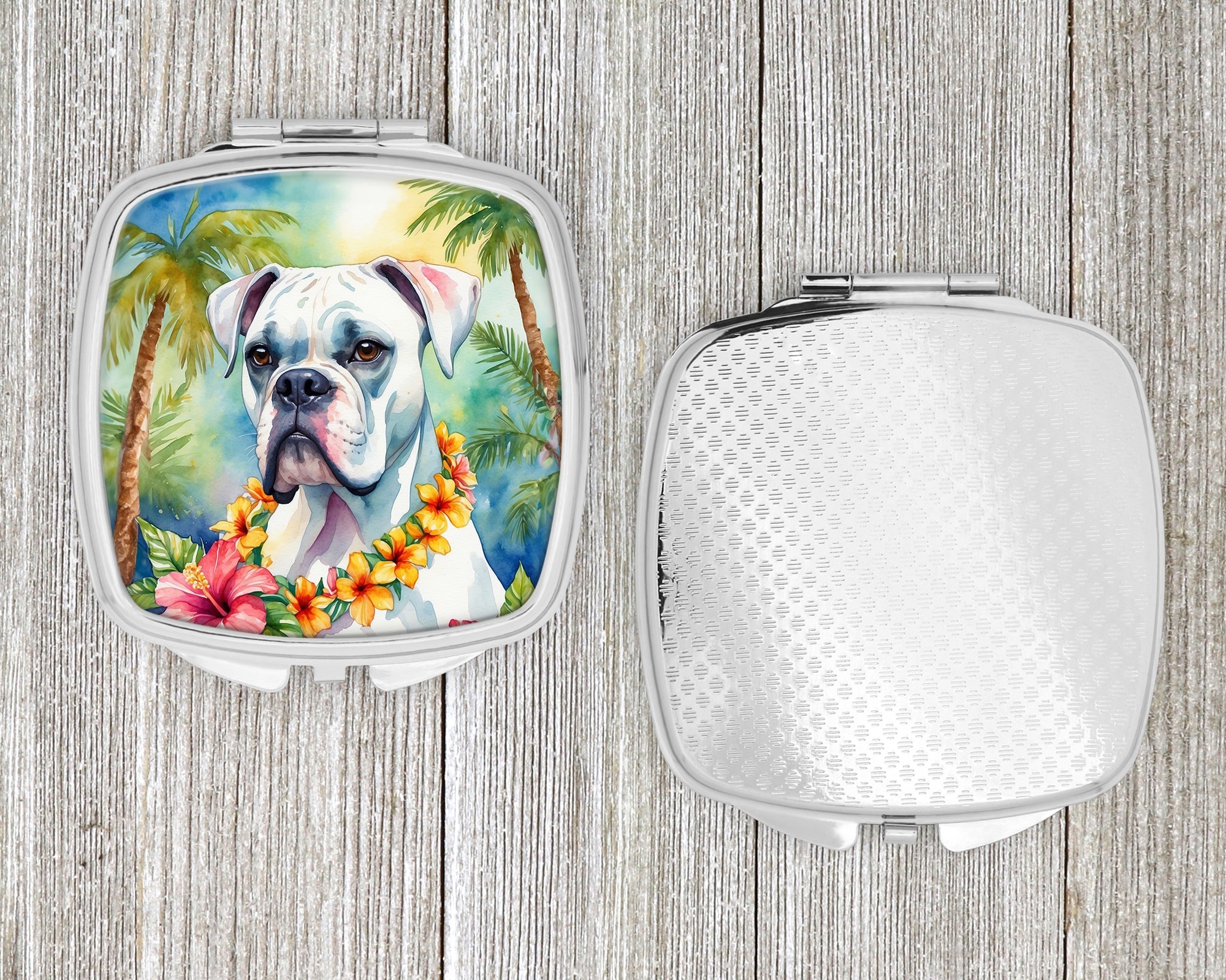 White Boxer Luau Compact Mirror Decorative Travel Makeup Mirror for Women Girls Gifts Pocket Makeup Mirror Folding Handheld