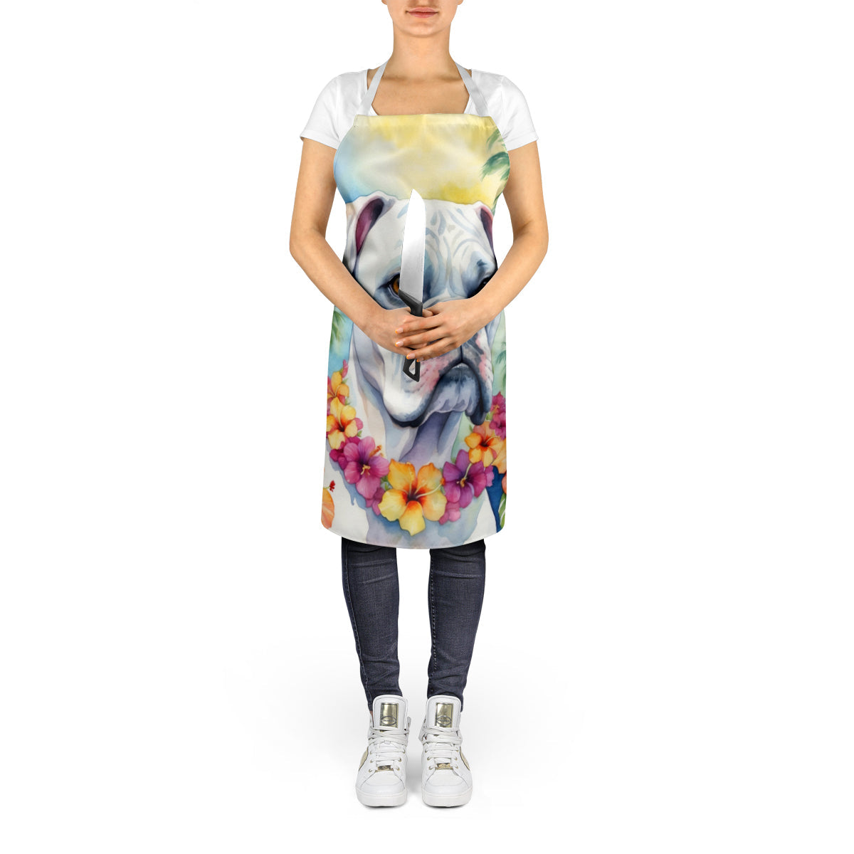 White Boxer Luau Apron Cooking Kitchen Server Baking Crafts Gardening for Adult Women Men, Unisex, Large, Multicolor