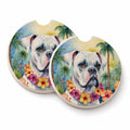 White Boxer Luau Set of 2 Cup Holder Car Coasters Absorbent Round Sandstone Coasters Gifts for Men or Women, 2.5, Multicolor