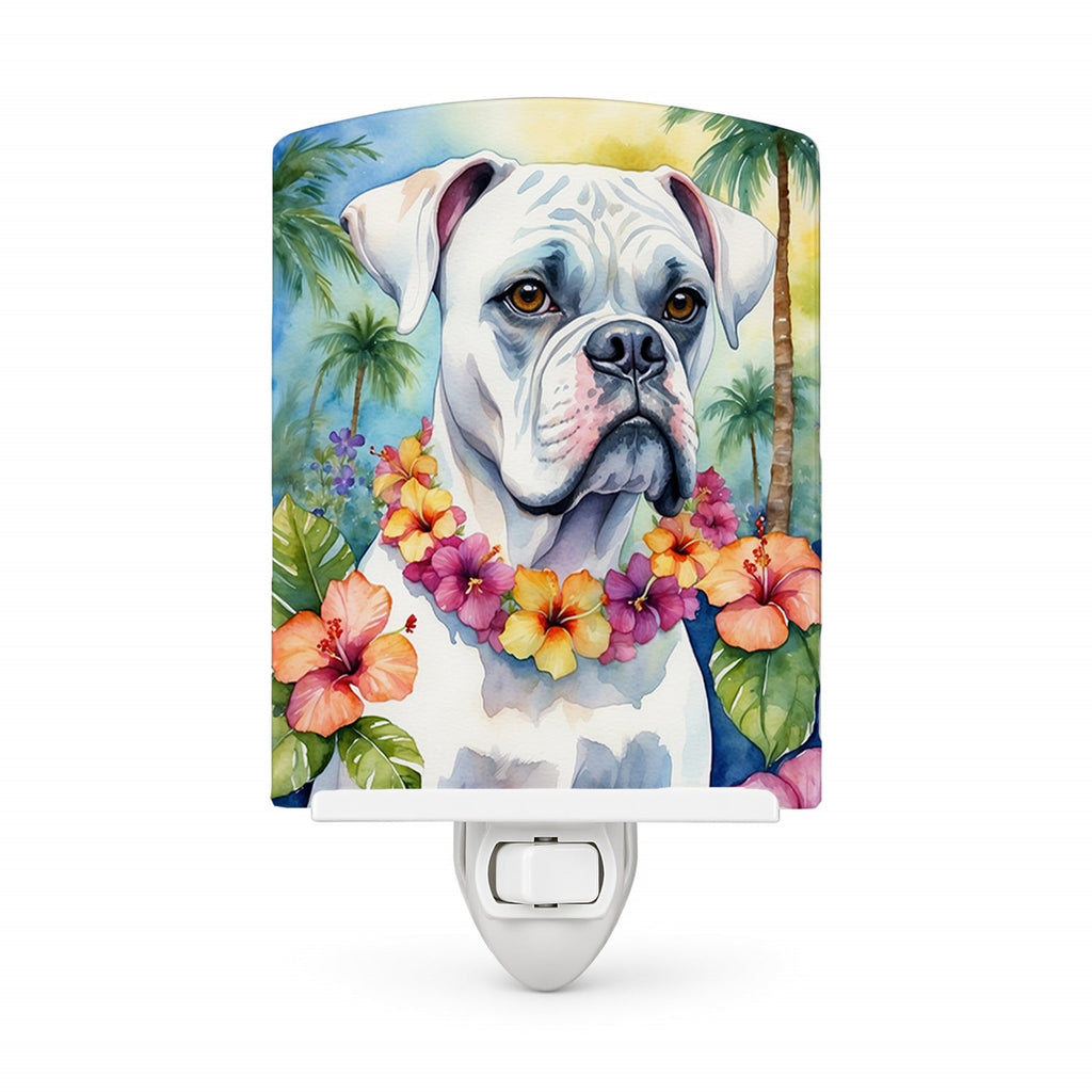 White Boxer Luau Ceramic Night Light Compact, UL-Certified, Ideal for Bedroom, Bathroom, Nursery, Hallway, Kitchen, 6x4x3, Multicolor