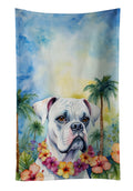 White Boxer Luau Kitchen Towel Velour Plush Front and Cotton Loop Back Machine Washable