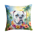 White Boxer Luau Decorative Throw Pillow 18x18 Indoor Outdoor Accent Cushion, Fabric Cover with Insert for Sofa, Bed, Porch & Living Room