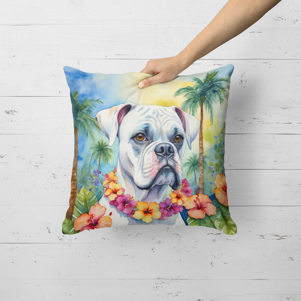 White Boxer Luau Decorative Throw Pillow 18x18 Indoor Outdoor Accent Cushion, Fabric Cover with Insert for Sofa, Bed, Porch & Living Room