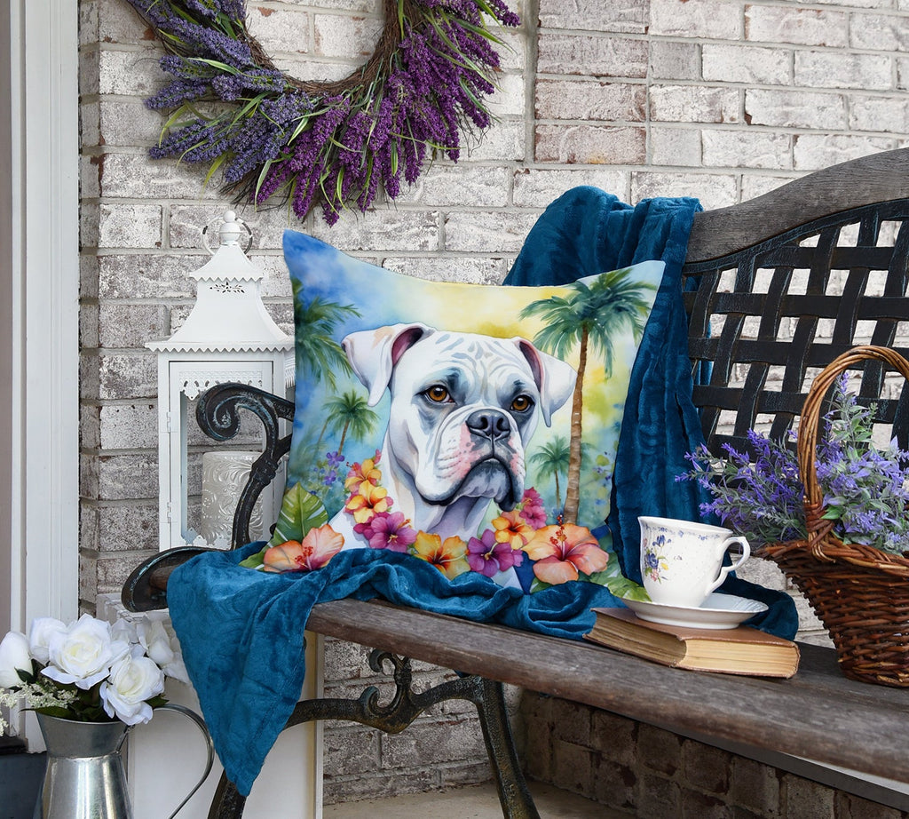 White Boxer Luau Decorative Throw Pillow 18x18 Indoor Outdoor Accent Cushion, Fabric Cover with Insert for Sofa, Bed, Porch & Living Room