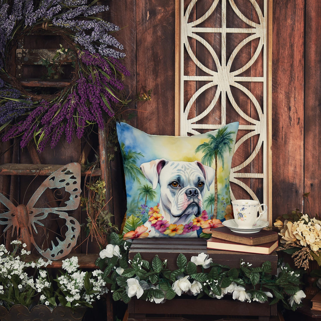 White Boxer Luau Decorative Throw Pillow 18x18 Indoor Outdoor Accent Cushion, Fabric Cover with Insert for Sofa, Bed, Porch & Living Room