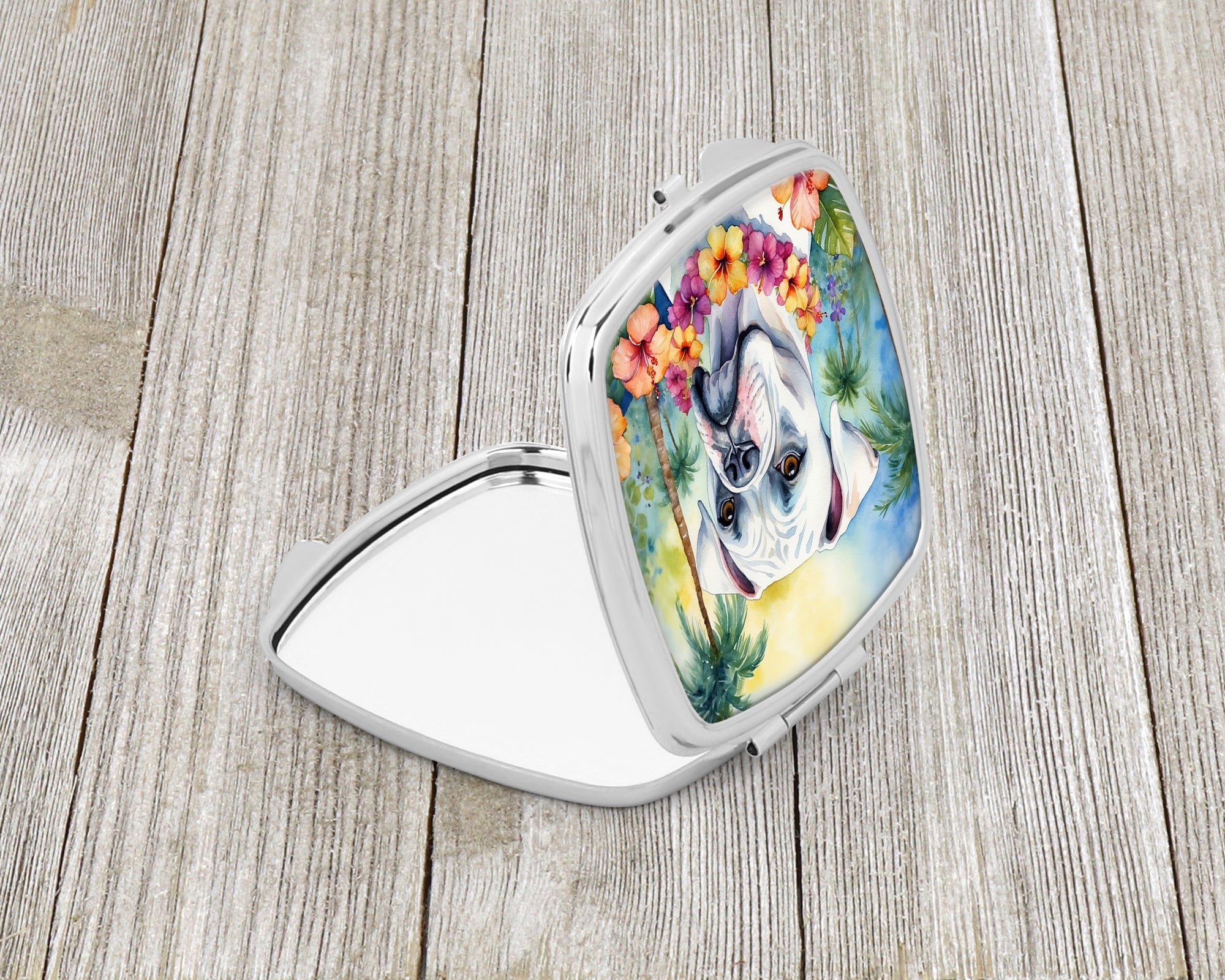 White Boxer Luau Compact Mirror Decorative Travel Makeup Mirror for Women Girls Gifts Pocket Makeup Mirror Folding Handheld