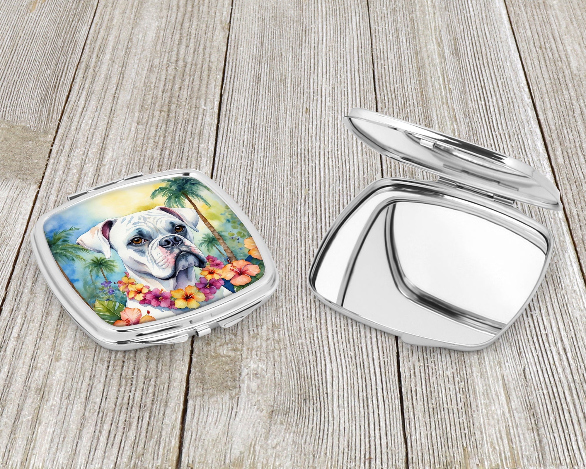 White Boxer Luau Compact Mirror Decorative Travel Makeup Mirror for Women Girls Gifts Pocket Makeup Mirror Folding Handheld