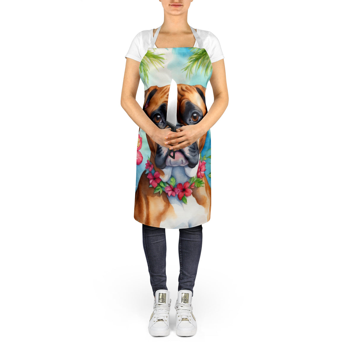 Boxer Luau Apron Cooking Kitchen Server Baking Crafts Gardening for Adult Women Men, Unisex, Large, Multicolor