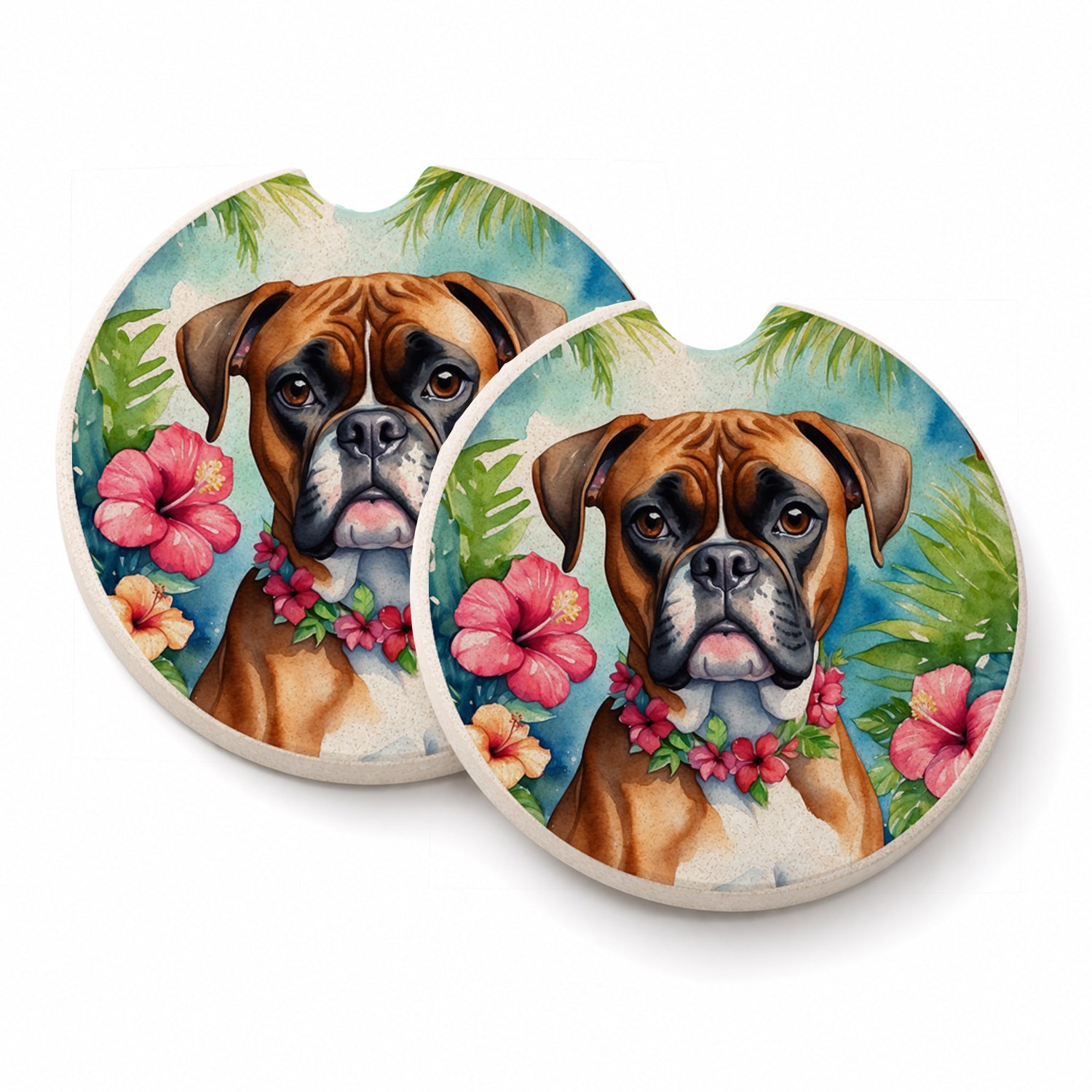 Boxer Luau Set of 2 Cup Holder Car Coasters Absorbent Round Sandstone Coasters Gifts for Men or Women, 2.5, Multicolor