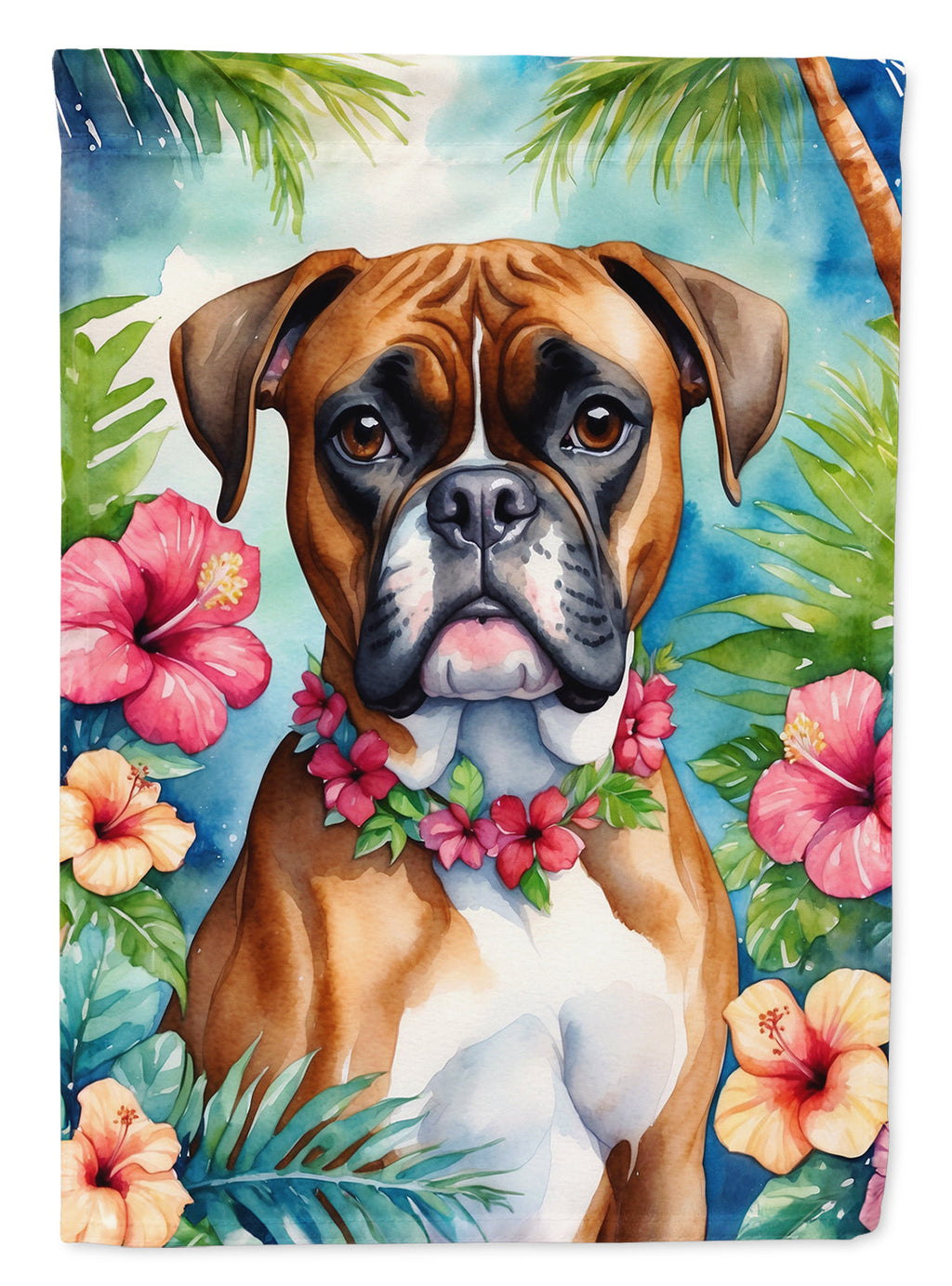 Boxer Luau House Flag 28x40 Porch Sleeve Pole Decorative Outside Yard Banner Artwork Wall Hanging, Polyester