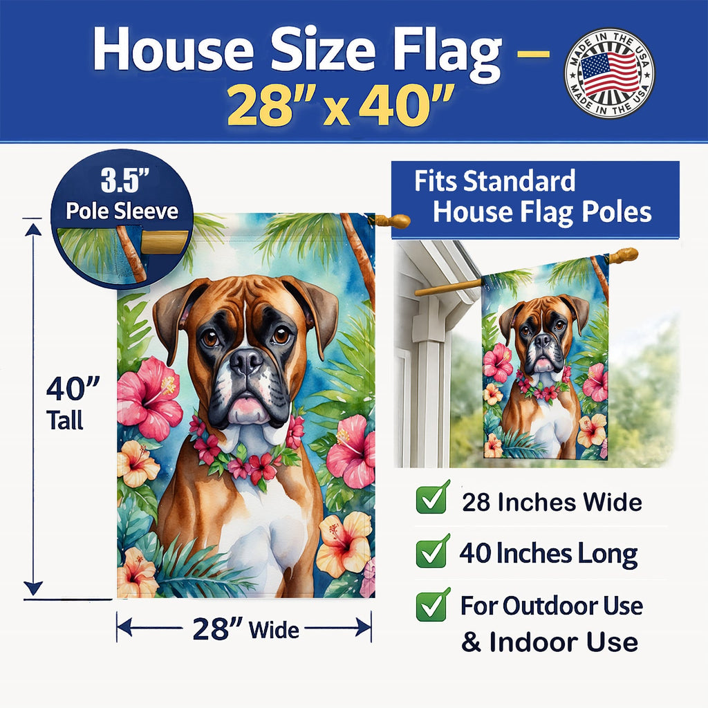 Boxer Luau House Flag 28x40 Porch Sleeve Pole Decorative Outside Yard Banner Artwork Wall Hanging, Polyester