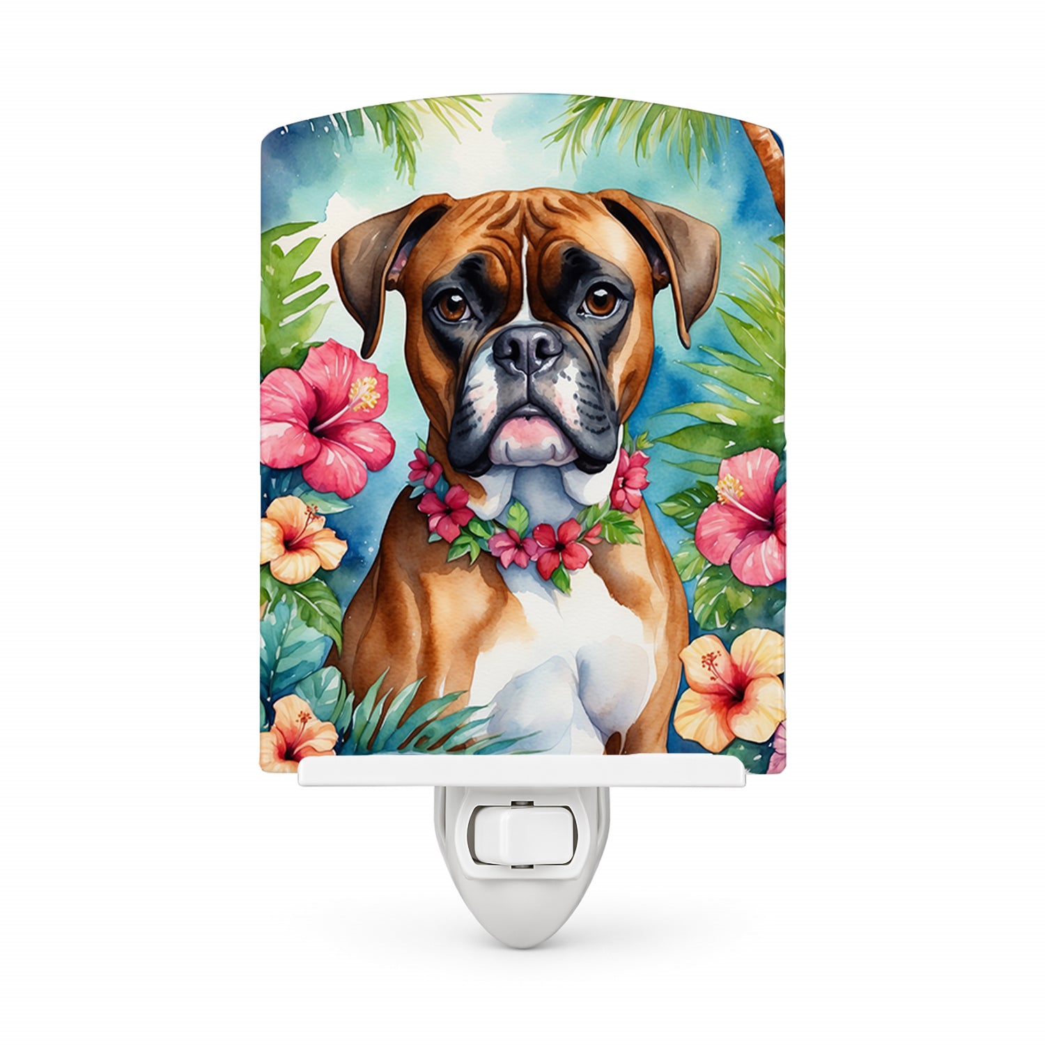 Boxer Luau Ceramic Night Light Compact, UL-Certified, Ideal for Bedroom, Bathroom, Nursery, Hallway, Kitchen, 6x4x3, Multicolor