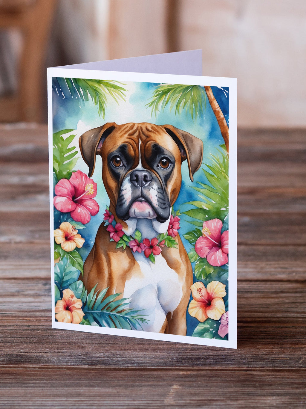 Boxer Luau Greeting Cards Pack of 8 Blank Cards with Envelopes Whimsical A7 Size 5x7