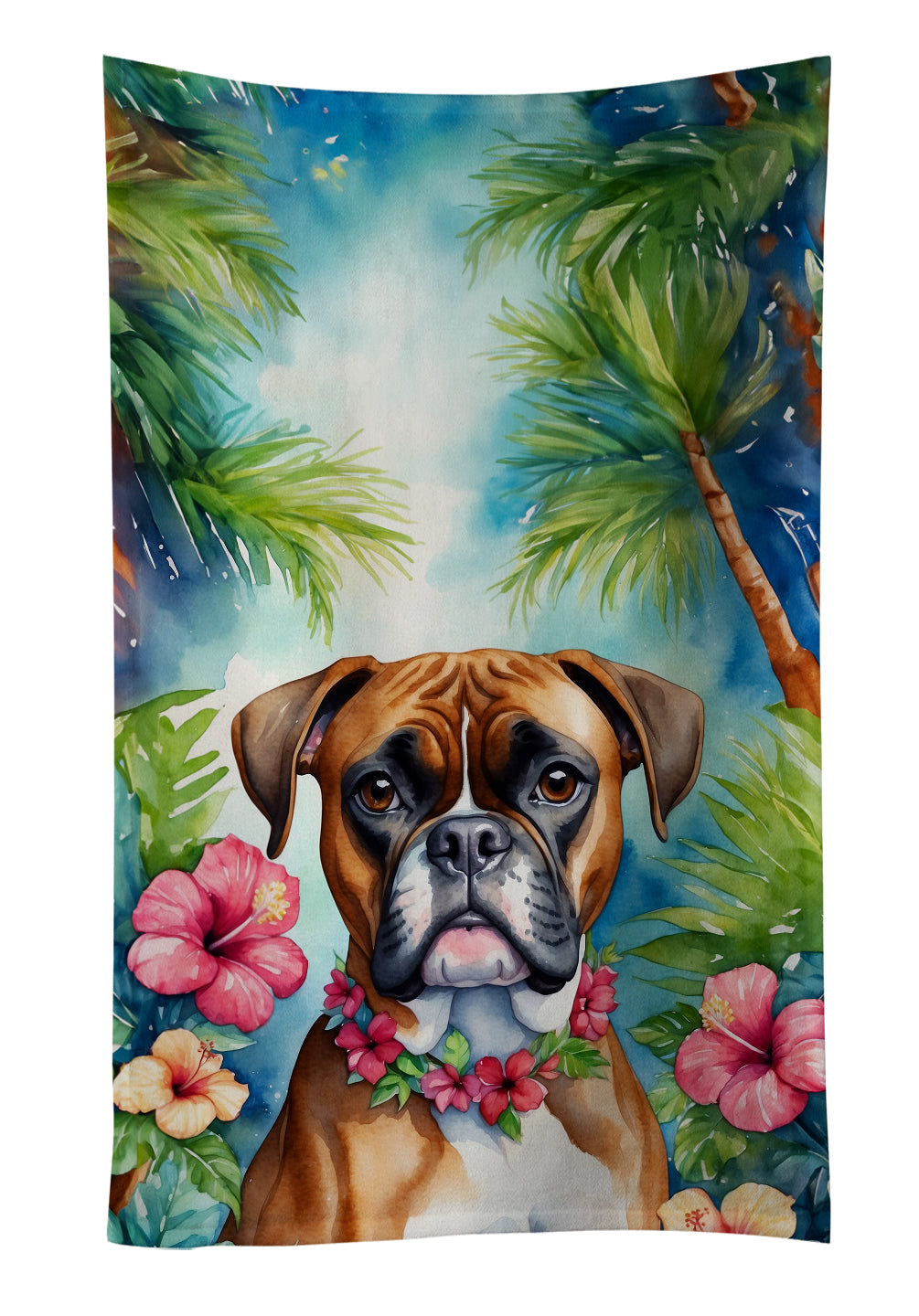 Boxer Luau Kitchen Towel Velour Plush Front and Cotton Loop Back Machine Washable