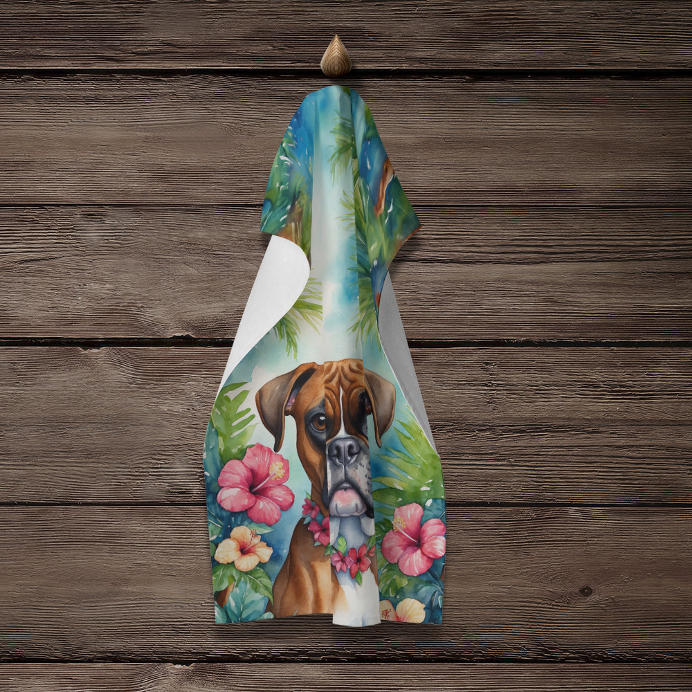 Boxer Luau Kitchen Towel Velour Plush Front and Cotton Loop Back Machine Washable