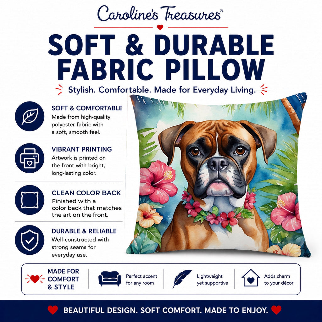 Boxer Luau Decorative Throw Pillow 14x14 Indoor Outdoor Accent Cushion, Fabric Cover with Insert for Sofa, Bed, Porch & Living Room
