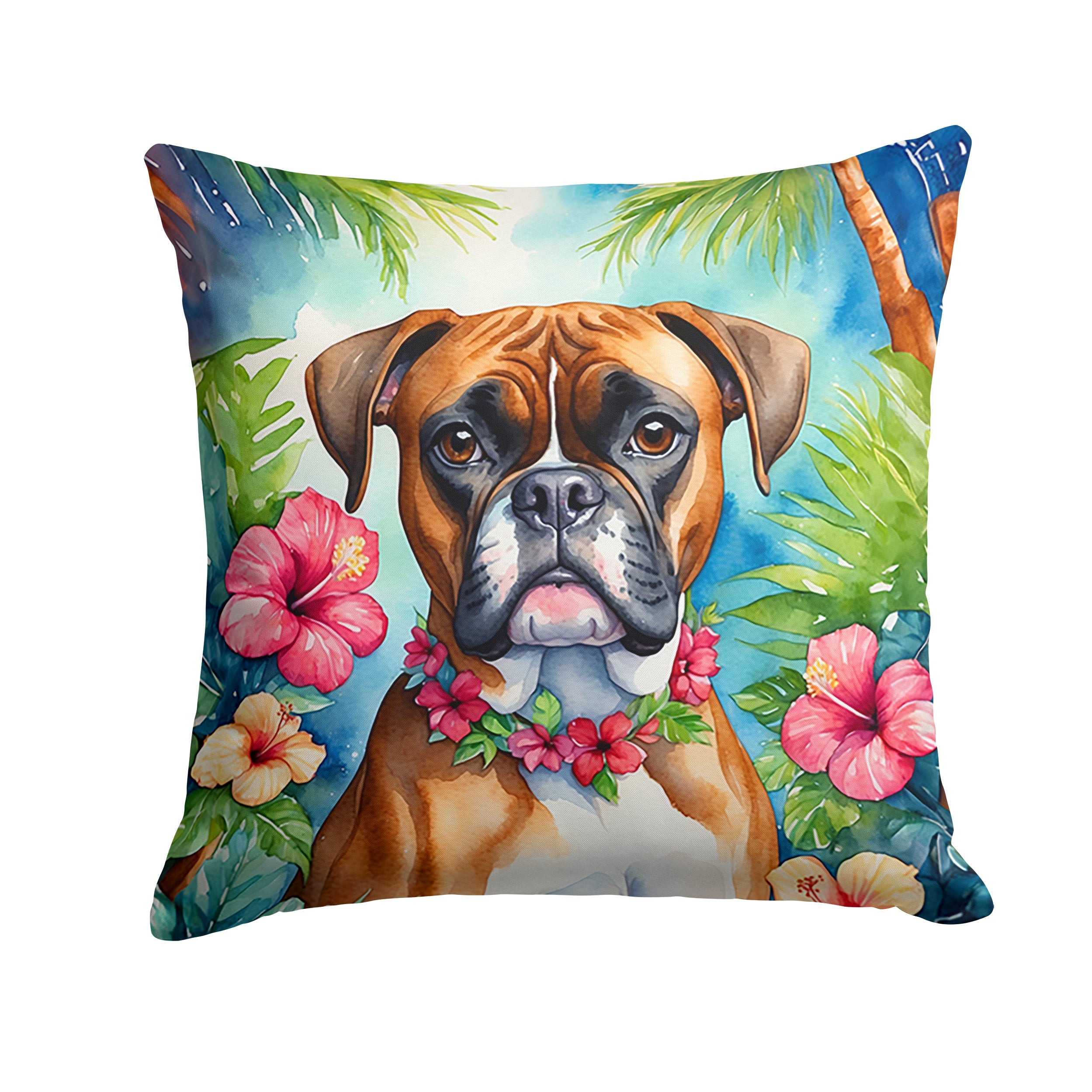 Boxer Luau Decorative Throw Pillow 18x18 Indoor Outdoor Accent Cushion, Fabric Cover with Insert for Sofa, Bed, Porch & Living Room