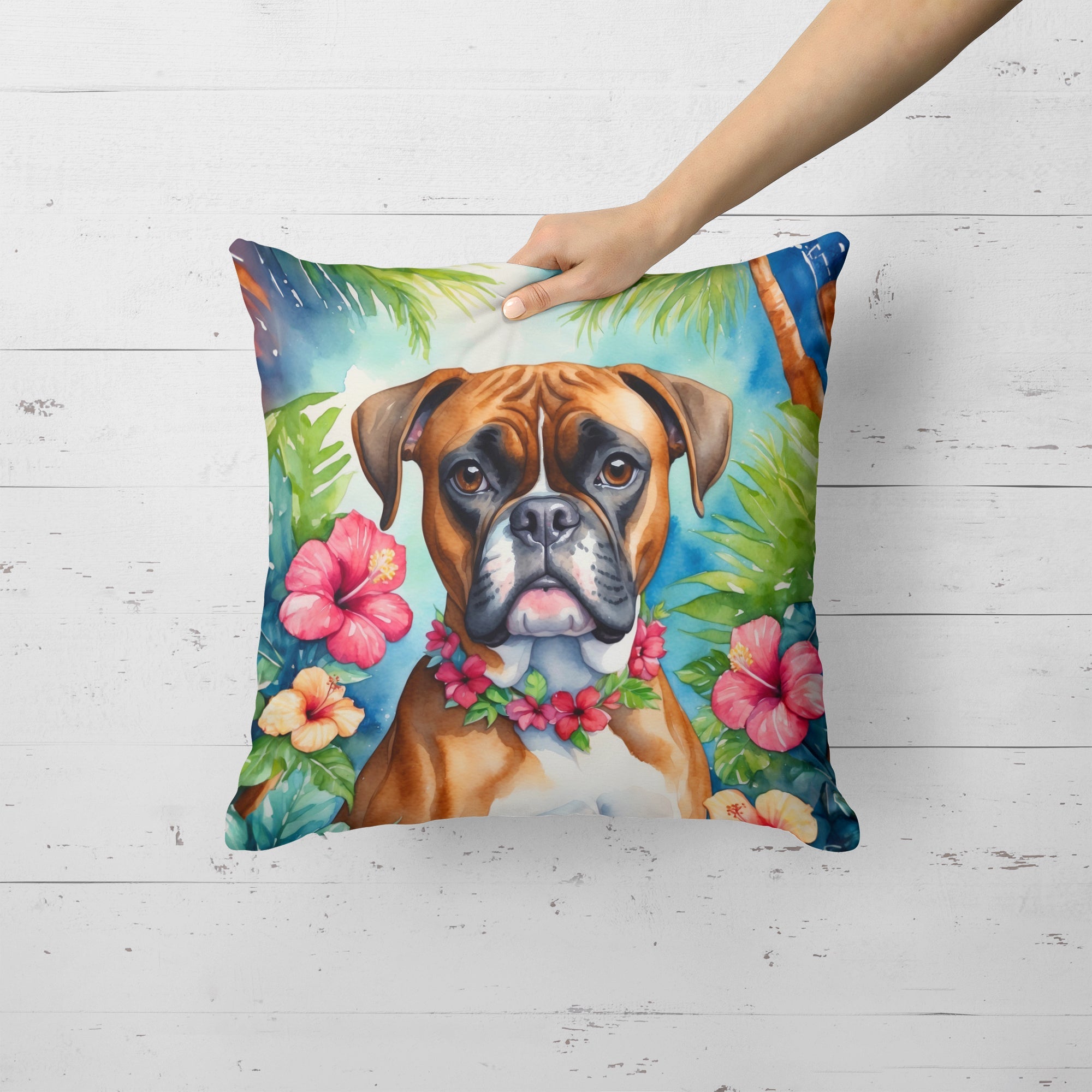 Boxer Luau Decorative Throw Pillow 18x18 Indoor Outdoor Accent Cushion, Fabric Cover with Insert for Sofa, Bed, Porch & Living Room