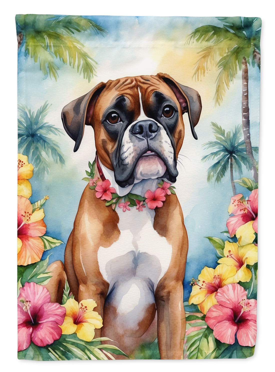 Boxer Luau House Flag 28x40 Porch Sleeve Pole Decorative Outside Yard Banner Artwork Wall Hanging, Polyester