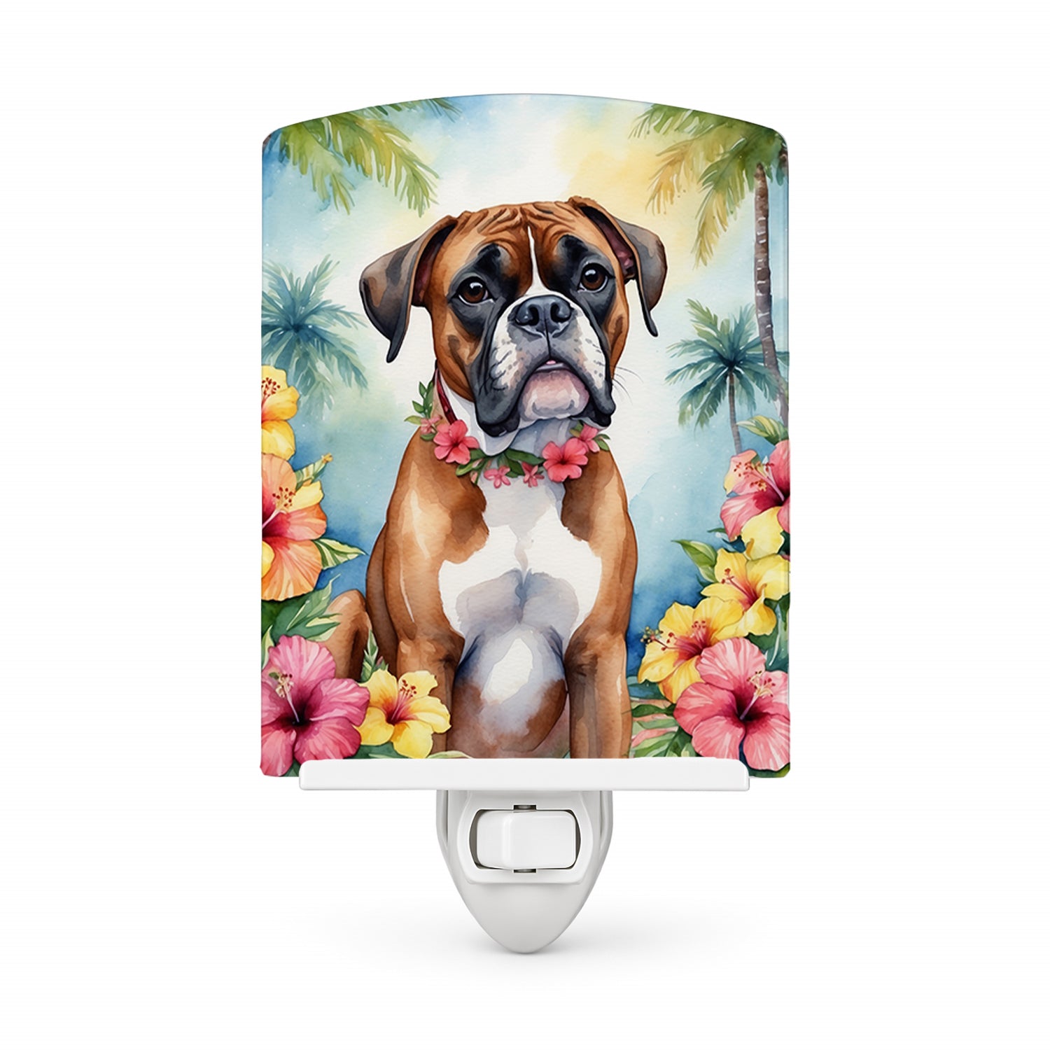 Boxer Luau Ceramic Night Light Compact, UL-Certified, Ideal for Bedroom, Bathroom, Nursery, Hallway, Kitchen, 6x4x3, Multicolor