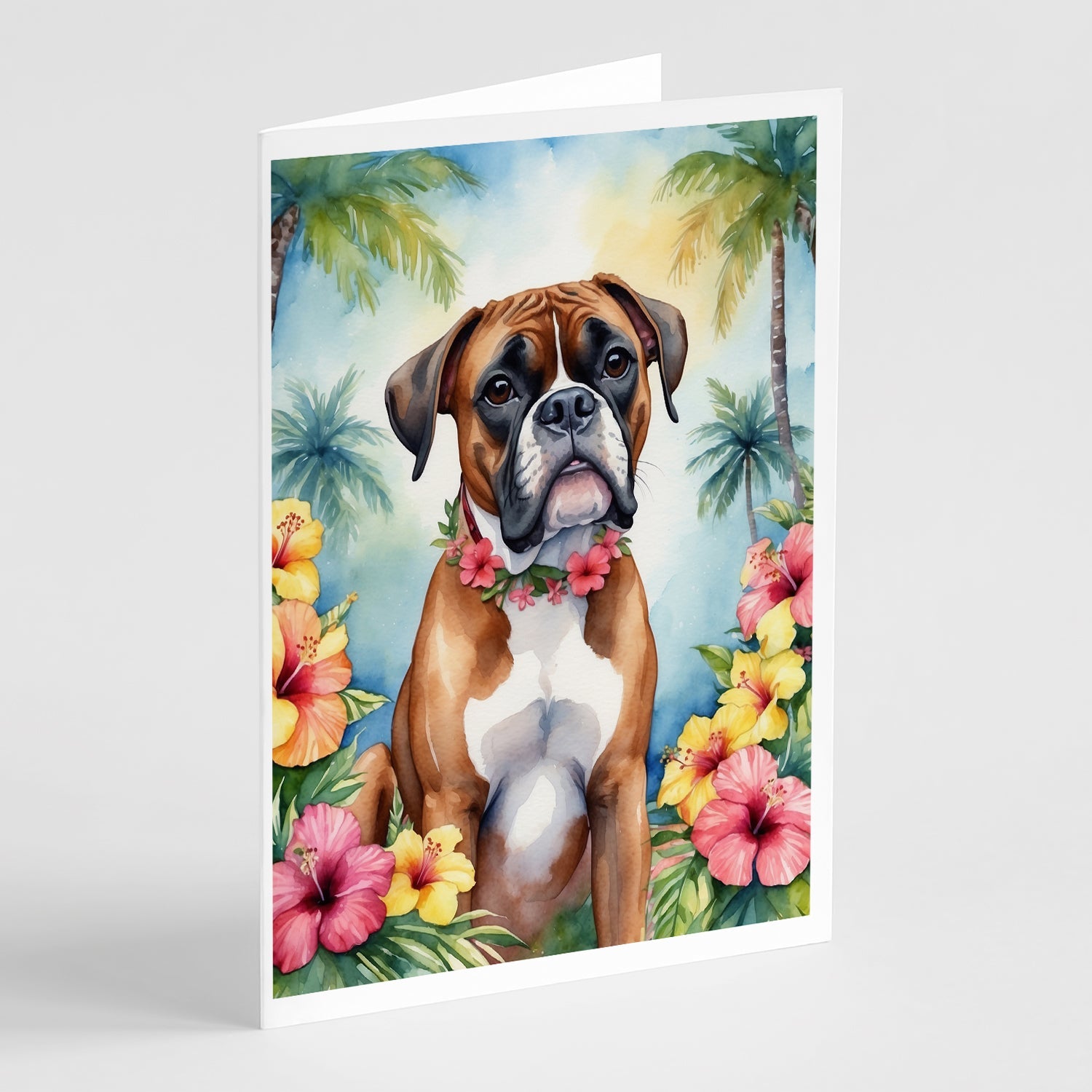 Boxer Luau Greeting Cards Pack of 8 Blank Cards with Envelopes Whimsical A7 Size 5x7