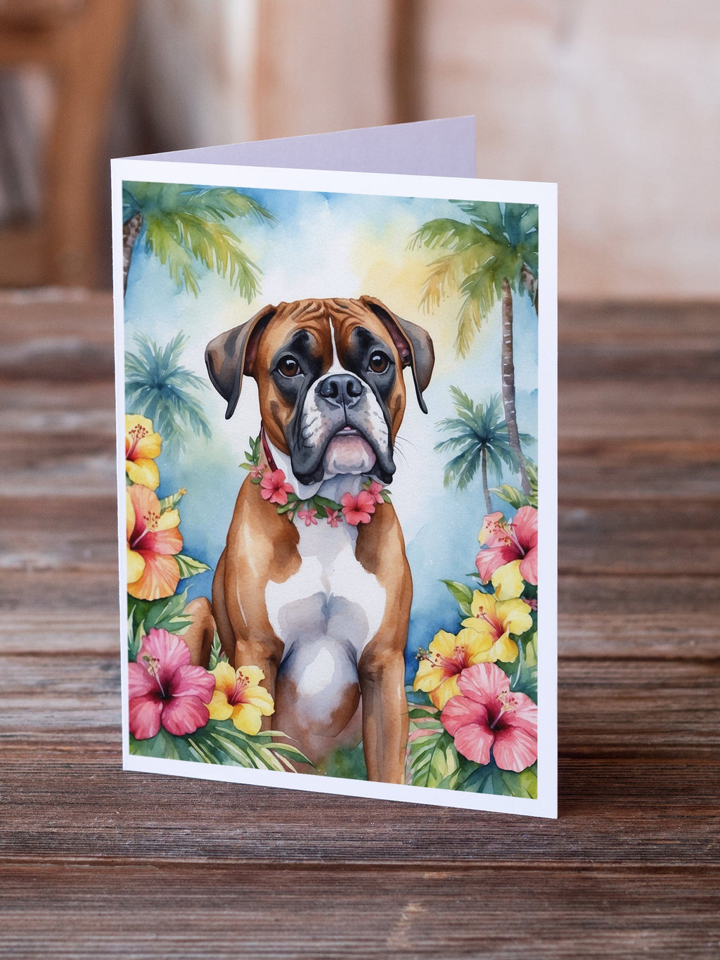 Boxer Luau Greeting Cards Pack of 8 Blank Cards with Envelopes Whimsical A7 Size 5x7