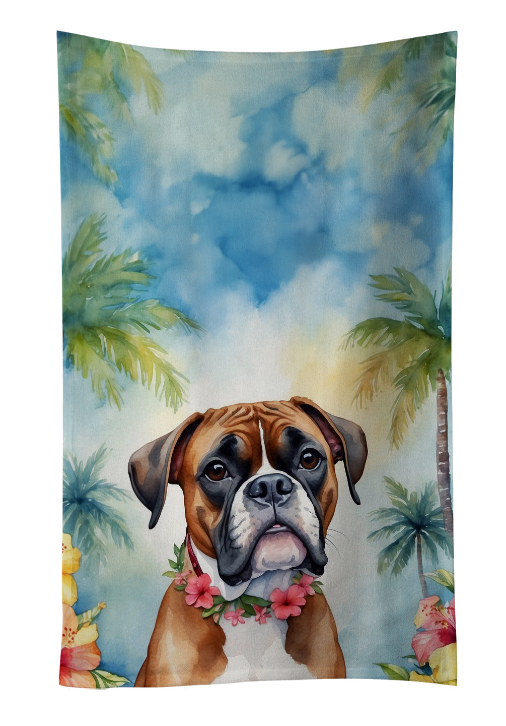 Boxer Luau Kitchen Towel Velour Plush Front and Cotton Loop Back Machine Washable