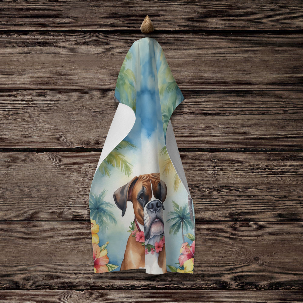 Boxer Luau Kitchen Towel Velour Plush Front and Cotton Loop Back Machine Washable
