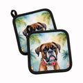 Boxer Luau Pot Holder Set of 2 Heat Resistant Quilted Hot Pads 7.5 x 7.5 Inch, Insulated Kitchen Trivets for Cooking & Baking