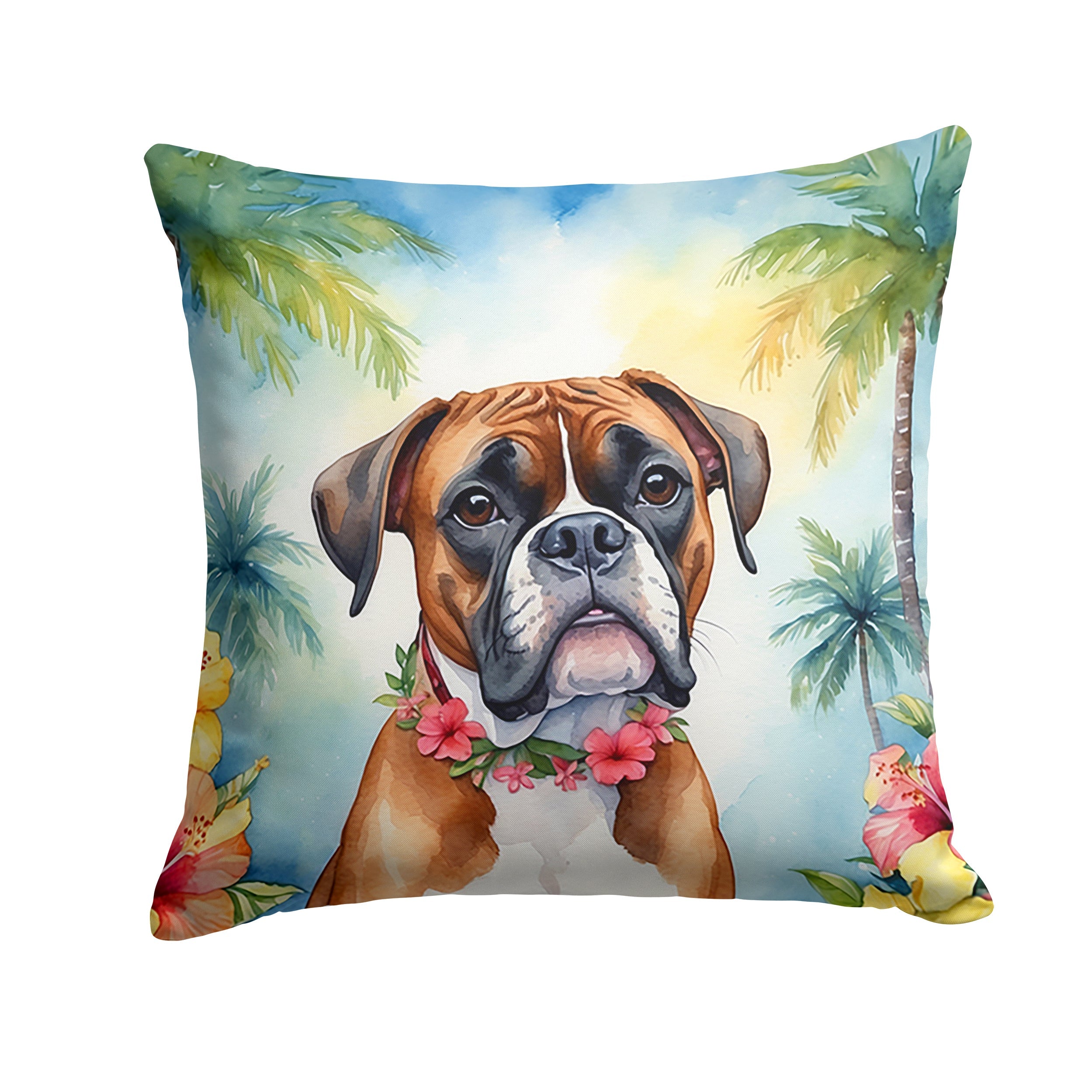 Boxer Luau Decorative Throw Pillow 18x18 Indoor Outdoor Accent Cushion, Fabric Cover with Insert for Sofa, Bed, Porch & Living Room